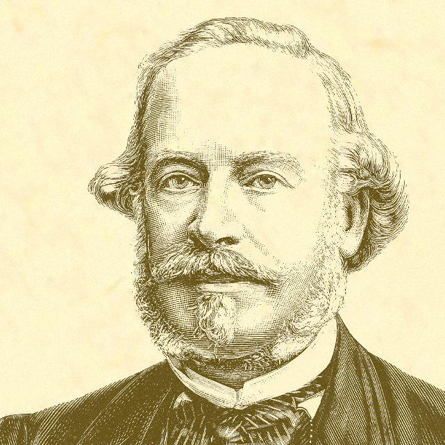 Engraving Patek Philippe with a beard and mustache on a yellowed paper background